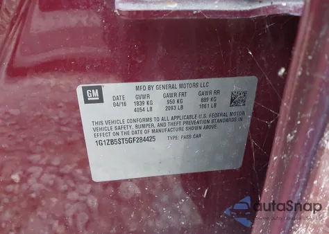 2016 Chevrolet Malibu Ls из США, поврежденный, VIN 1G1ZB5ST5GF284425